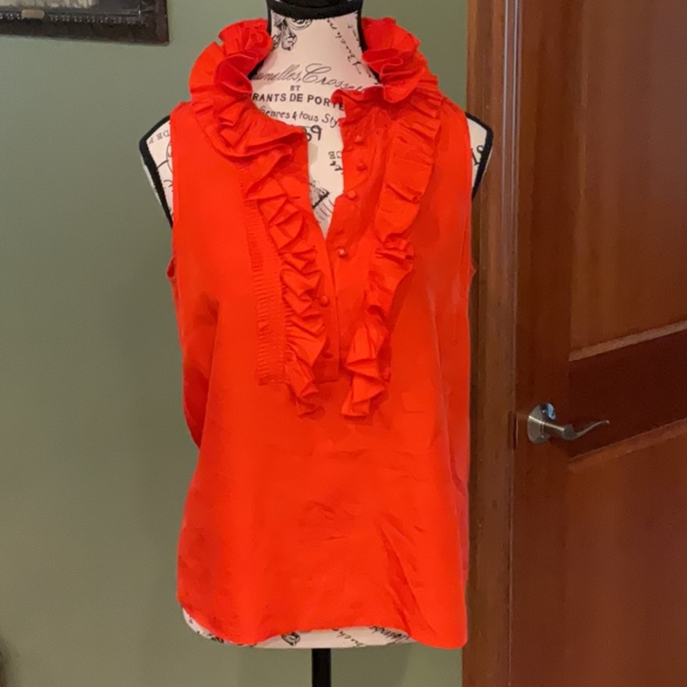 J. Crew Orange Ruffled Sleeveless Blouse, Size 4